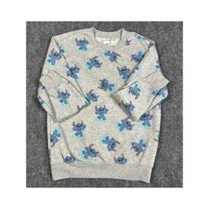 Disney Stitch Sweater Womens Small All Over Print Gray Crew Neck Sweatshirt